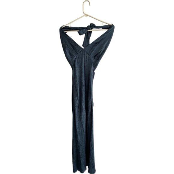 Zara Womens Halter Dress XS Blue Green Wrinkled Satin Effect V Neck 2157/223 NWT - Picture 1 of 11